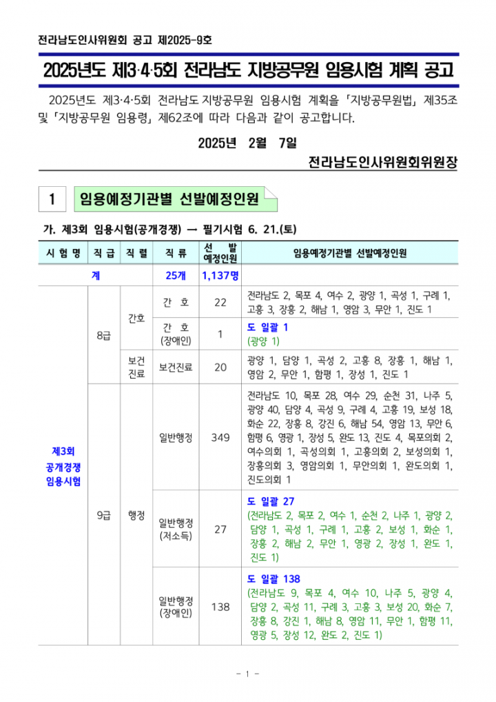 2025년도 제3,4,5회 전라남도 지방공무원 임용시험 계획 공고_1.png